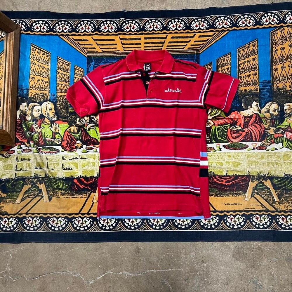 Ecko Unltd red striped polo shirt Size Small multicolor stripes rugby y2k skater